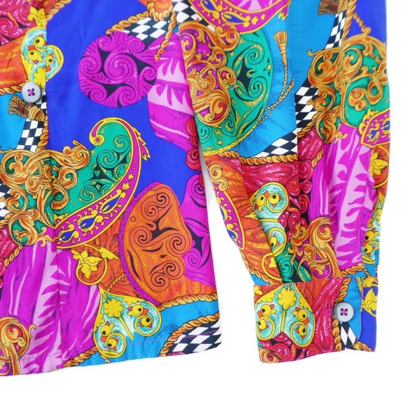 SiLK Satin Vintage 80s Vibrant Color Shawl Wrap Blouse Dana Buchman 12 Large - Picture 5 of 9